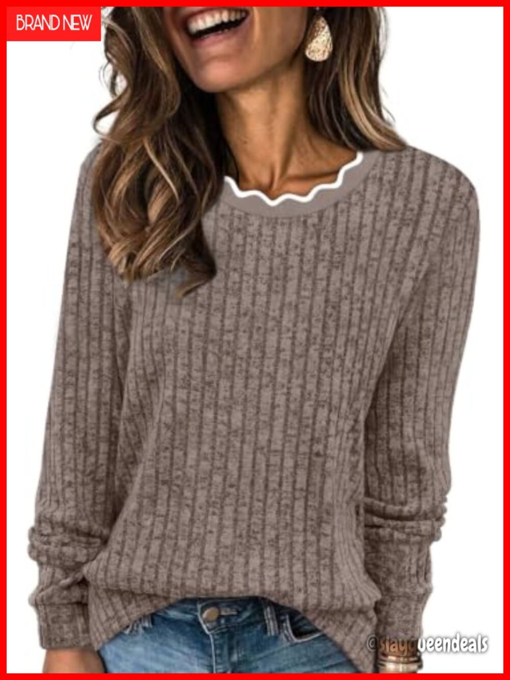 Womens Lightweight Scallop Neck Tunic Long Sleeve Fall Top